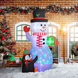 Outsunny 8ft Christmas Inflatable Snowman with Gift Box, Penguin & LED Lights – Outdoor Decoration, White