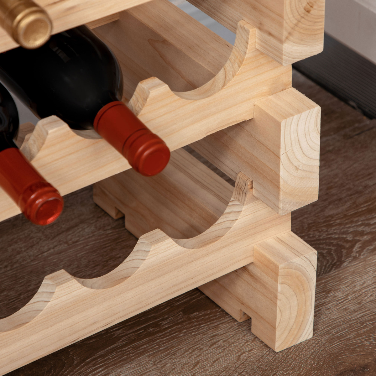 HOMCOM 36 Bottle Fir Wood Wine Rack, Three Tiers – Freestanding Kitchen & Dining Room Storage