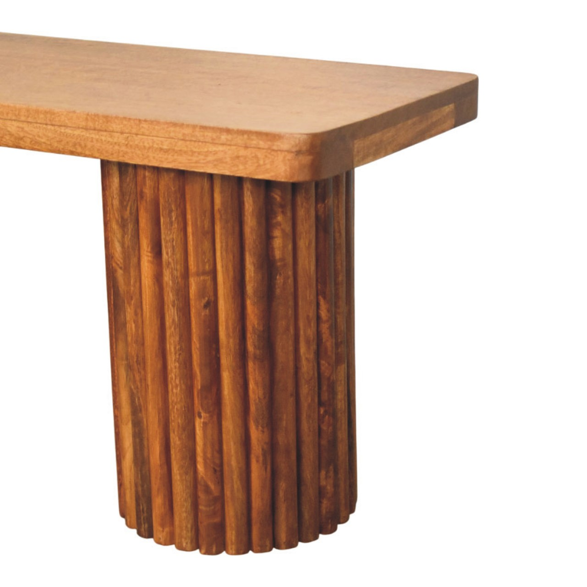 Artisan Furniture Astoria Fluted Solid Mango Wood Bench – Entryway & Dining Seating, Brown