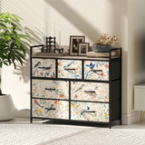 5-Drawer Fabric Chest of Drawers with Steel Frame & Wood-Effect Top – Foldable Drawer Storage Unit, White