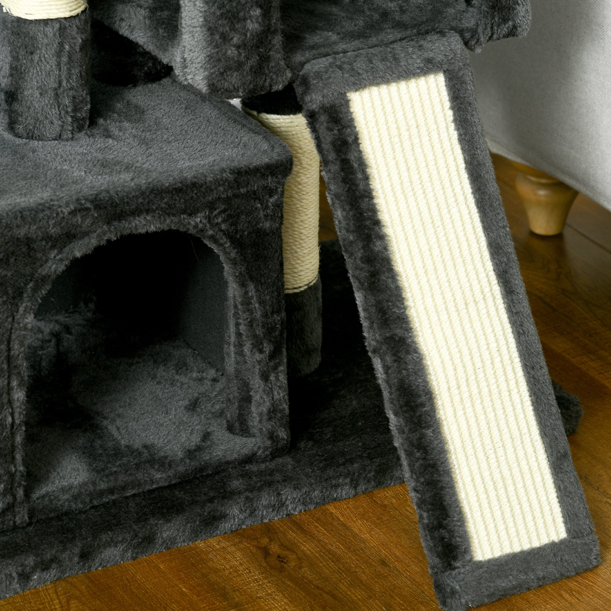 PawHut Cat Activity Tree with 2 Houses, Cushioned Perch and Sisal Scratching Posts – Indoor Cat Tower, Black