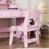 AIYAPLAY Kids Dressing Table Set with Stool, Oval Mirror and Four Drawers – Pink