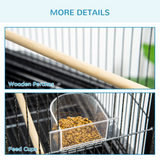 Pawhut Rolling Bird Cage with Detachable Stand, Storage Shelf, Wooden Perches & Food Containers