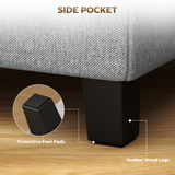 HOMCOM Small Square Ottoman Footstool with Padded Seat & Side Pocket – Footrest, Extra Seating, Light Grey