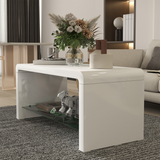 HOMCOM High Gloss Coffee Table with Lower Glass Shelf – Curved Two-Tier Living Room Table, White