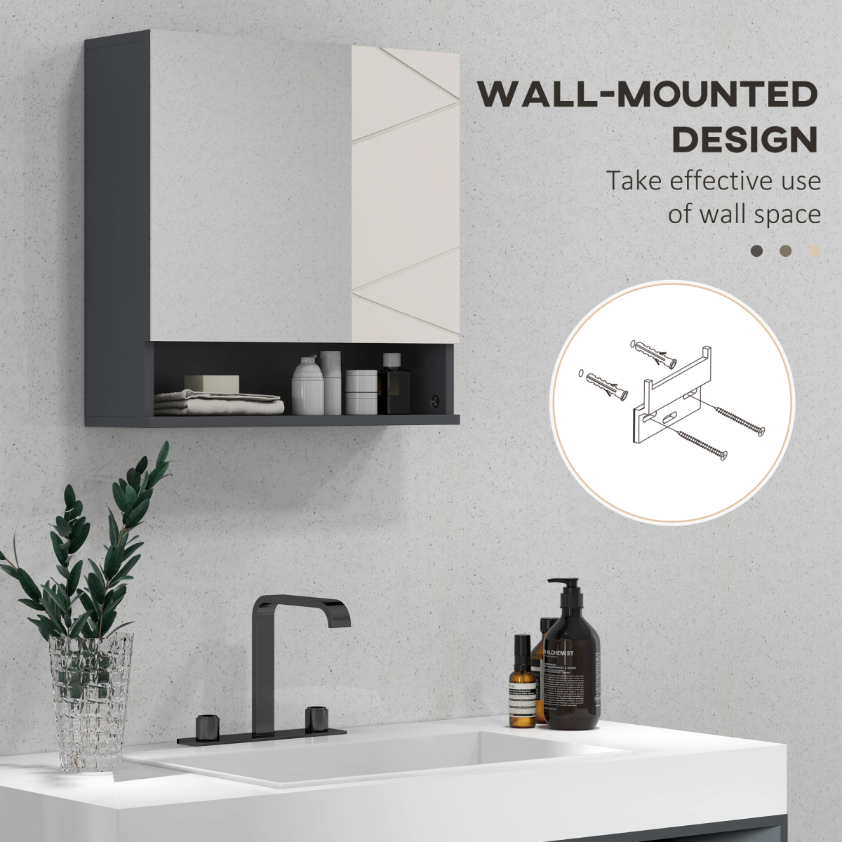 kleankin Wall Mounted Bathroom Storage Cupboard with Mirror and Shelf, Light Grey