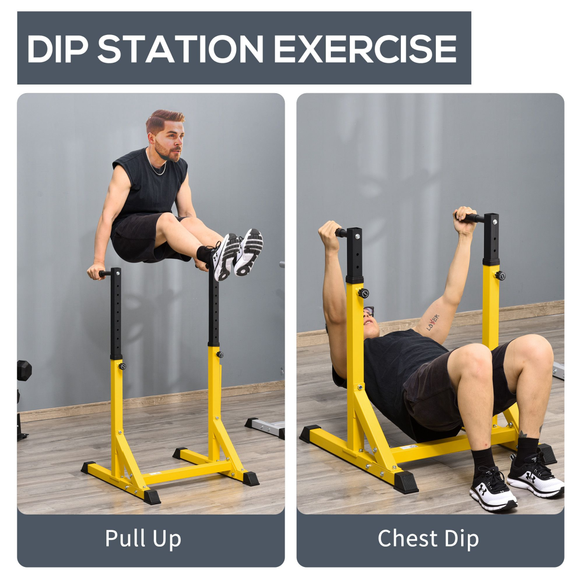 HOMCOM Dip Station Power Tower with 10 Height Levels & Foam Grips – Steel Parallel Bars for Home Gym, 100kg Capacity