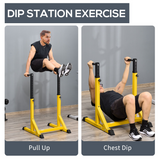 HOMCOM Dip Station Power Tower with 10 Height Levels & Foam Grips – Steel Parallel Bars for Home Gym, 100kg Capacity