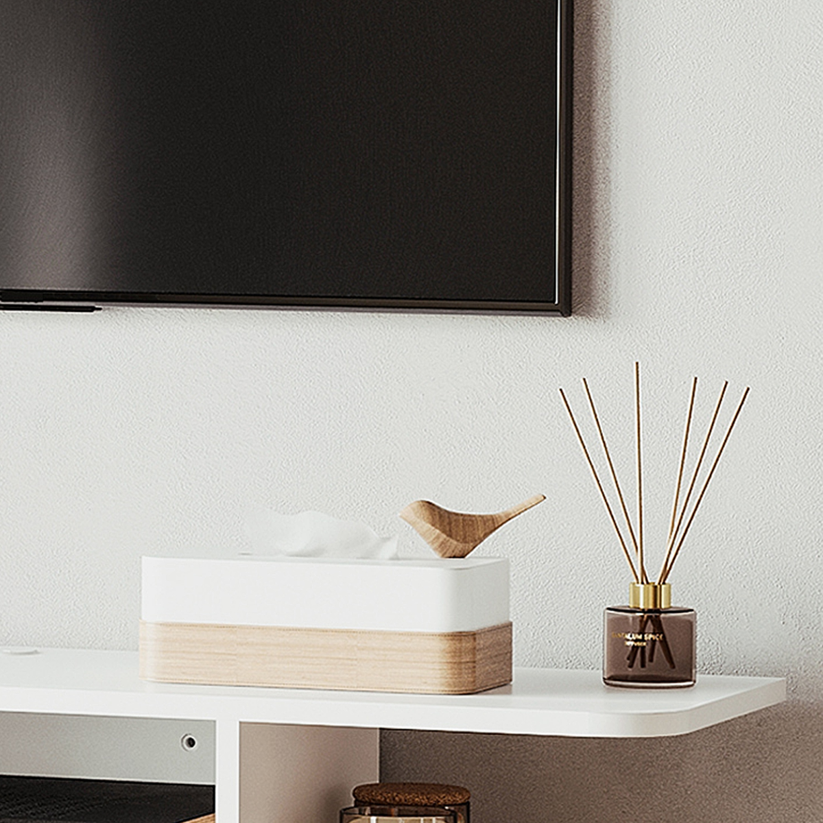 Floating Wall-Mounted TV Unit with Storage Shelves and Cable Management – Media Console, White
