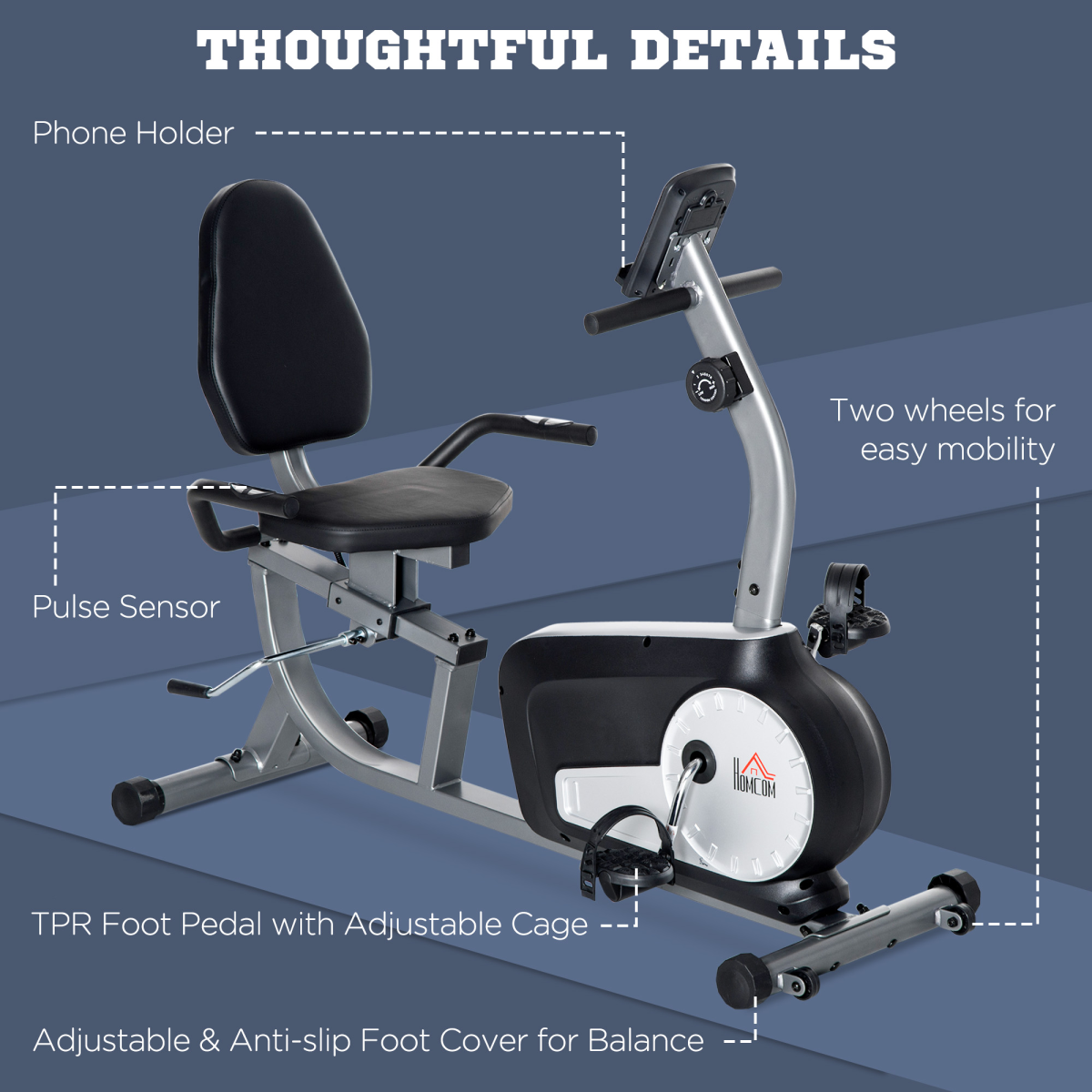 HOMCOM Semi-Recumbent Exercise Bike with LCD Display & Quiet 8-Level Magnetic Resistance – Adjustable Seat, Grey