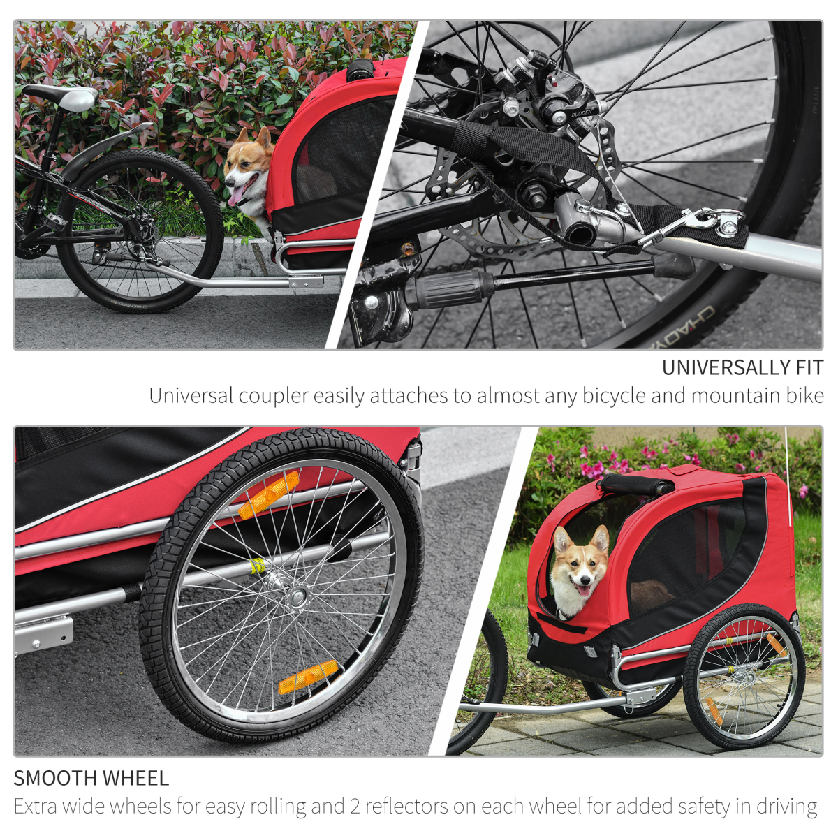 Pawhut Dog Bike Trailer with Reflectors, Flag & Safety Anchor – Pet Carrier for Small and Medium Dogs