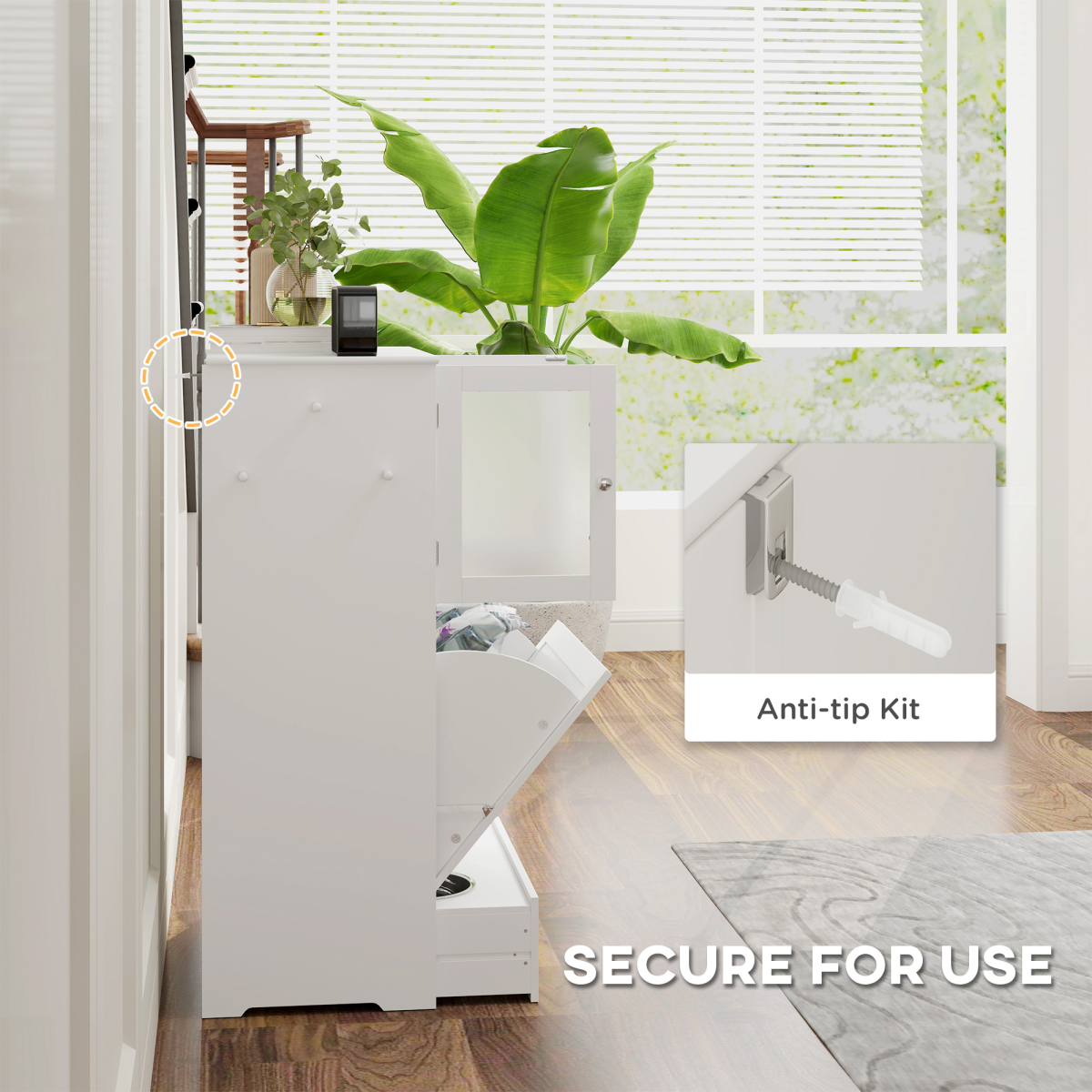 PawHut Dog Feeding Station with 2 Storage Cabinets, 2 Elevated Stainless Steel Bowls & Anti-Tip Kit, White