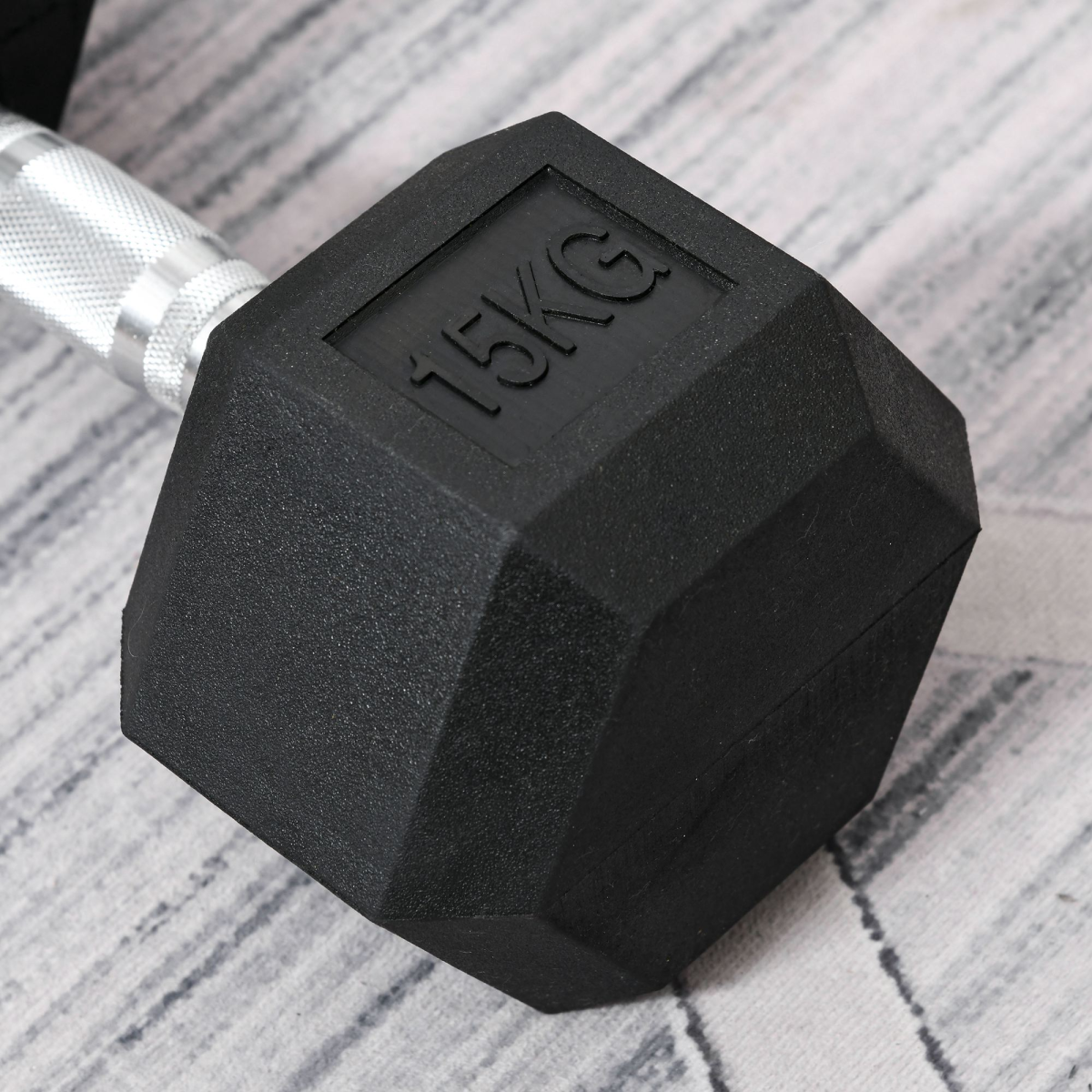 HOMCOM 15kg Single Rubber Hex Dumbbell with Knurled Steel Handle – Home Gym Hand Weight for Strength Training
