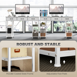 Computer Desk with Charging Station, 3 Fabric Drawers & 4 Shelves – Home Office Writing Table, White