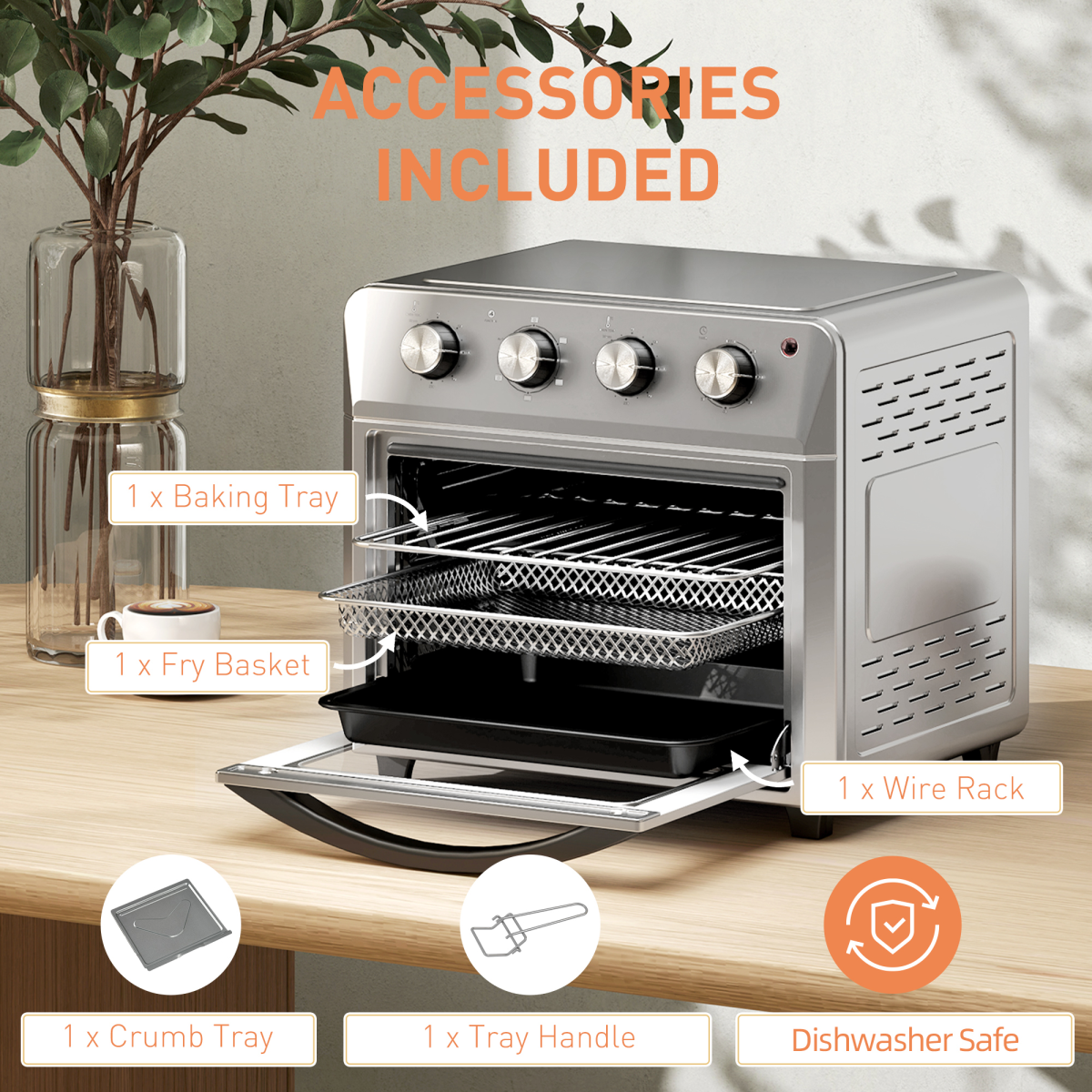 HOMCOM 24L Air Fryer Oven with 1600W Power – Grill, Roast & Bake, 360° Hot Air Circulation