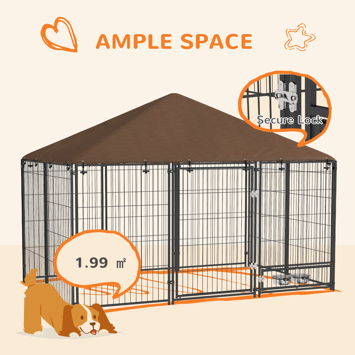 PawHut Outdoor Dog House Kennel with Canopy Top, Lockable Door & Rotating Bowl Holder – Black and Brown