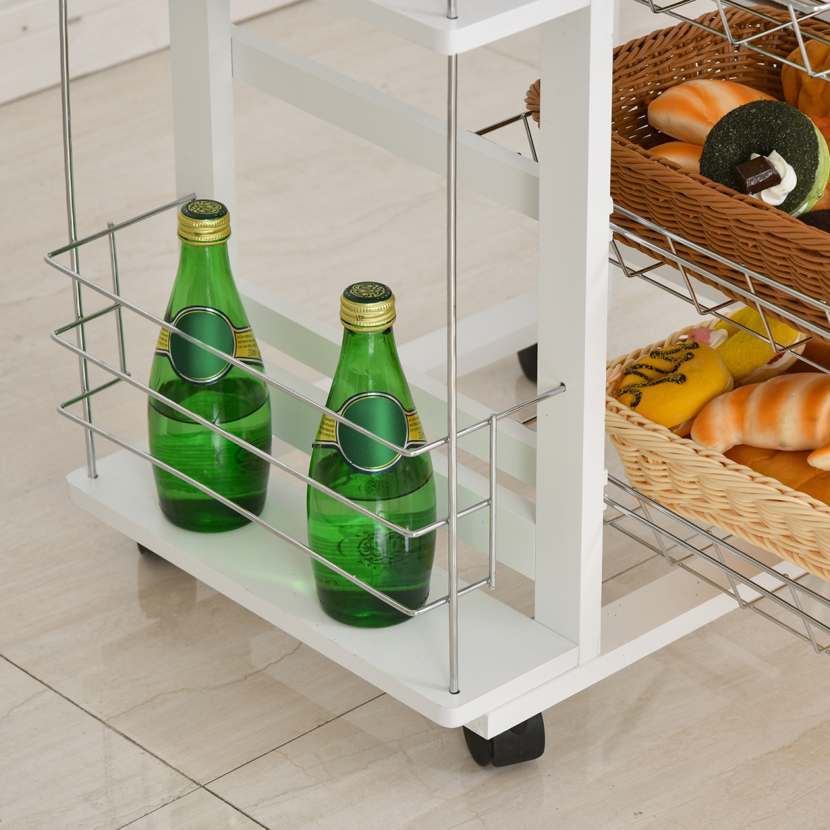 HOMCOM Multifunction Kitchen Island Trolley with Drawer, Side Racks & Storage Cabinet – White