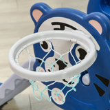 Kids 3-in-1 Slide with Climber & Basketball Hoop – Indoor Toddler Play Slide for 18-36 Months, Blue & Grey