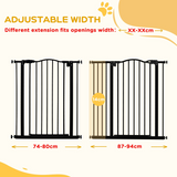 PawHut 74–94cm Adjustable Metal Pet Gate with Auto-Close Door & Double Locking – Stairs, White