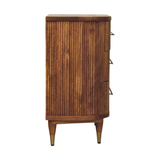 Artisan Furniture Emerson Ribbed Chest of 3 Drawers – Solid Mango Wood with Brass Handles, Amber Oak Brown