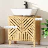 HOMCOM Bamboo Bathroom Under Sink Cabinet with Adjustable Shelf & U-Shape Cut-Out – Nordic Style, Natural