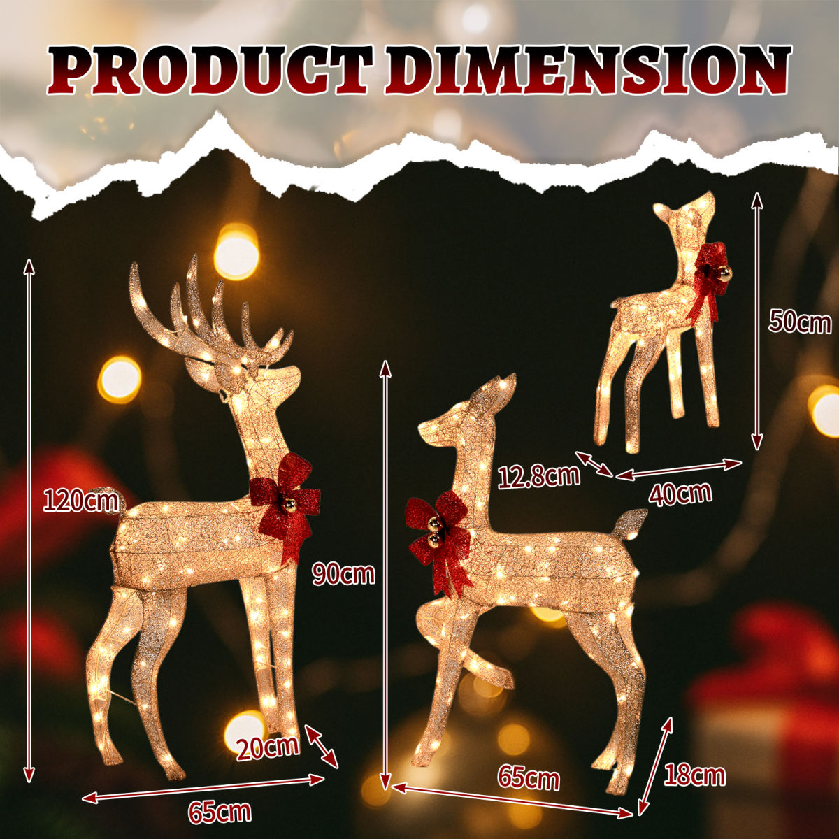 Lighted Christmas Reindeer Family – 3 Piece Outdoor Set with 210 Warm White Lights