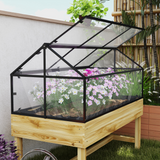 Outsunny Elevated Raised Garden Bed with Polycarbonate Grow House Cover & Flip-Up Windows – Year-Round Growing