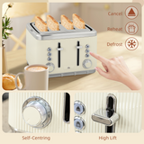 Kettle and 4-Slice Toaster Set with 1.7L 3000W Fast Boil Kettle & 7 Browning Levels – Ridged Design, Cream