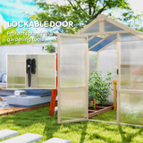Outsunny 6.6x6ft Wooden Polycarbonate Greenhouse with Lockable Door & Top Vent, Fir Wood Frame – Brown
