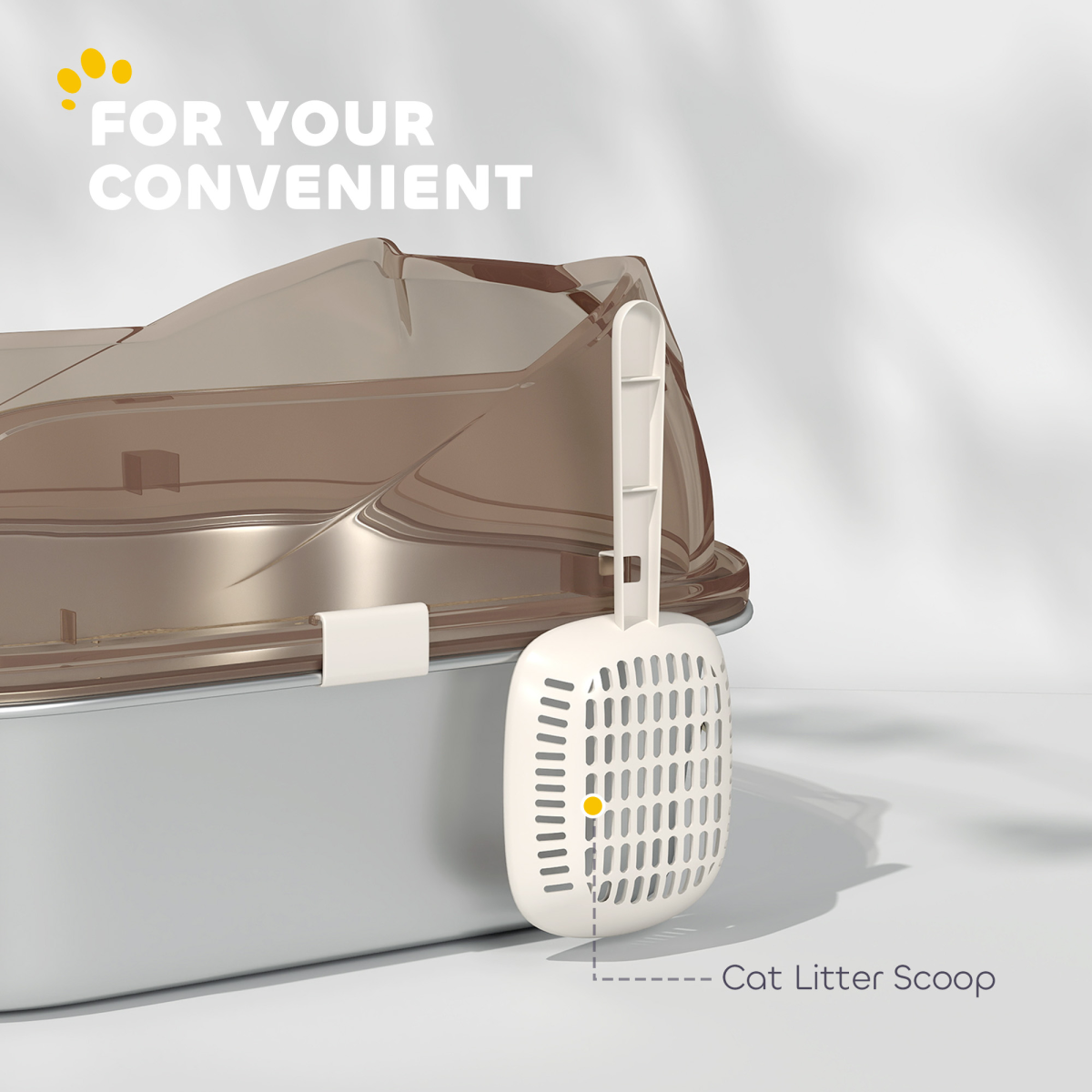 PawHut Stainless Steel Cat Litter Box with Lid, Sand Drop Step & Scoop – High Sided, Charcoal Grey