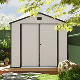 Outsunny 8 x 6ft Garden Shed with Foundation Kit, Vents and Lockable Door – Aluminium Frame, Cream White