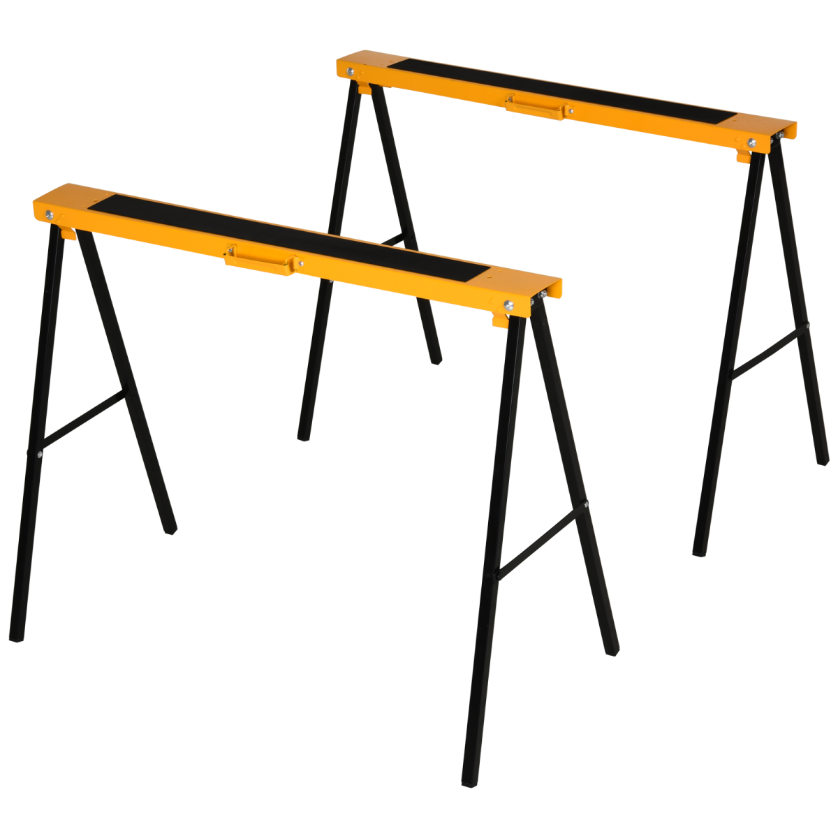 HOMCOM Steel Saw Horse Set of 2 with Non-Slip Platform – Foldable Trestles for DIY, 125kg Load, Black/Yellow