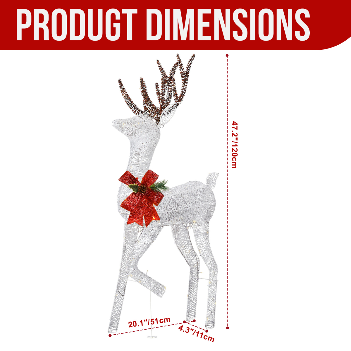1.2m Lighted Reindeer Christmas Decoration with 90 Warm White Lights – Indoor & Outdoor