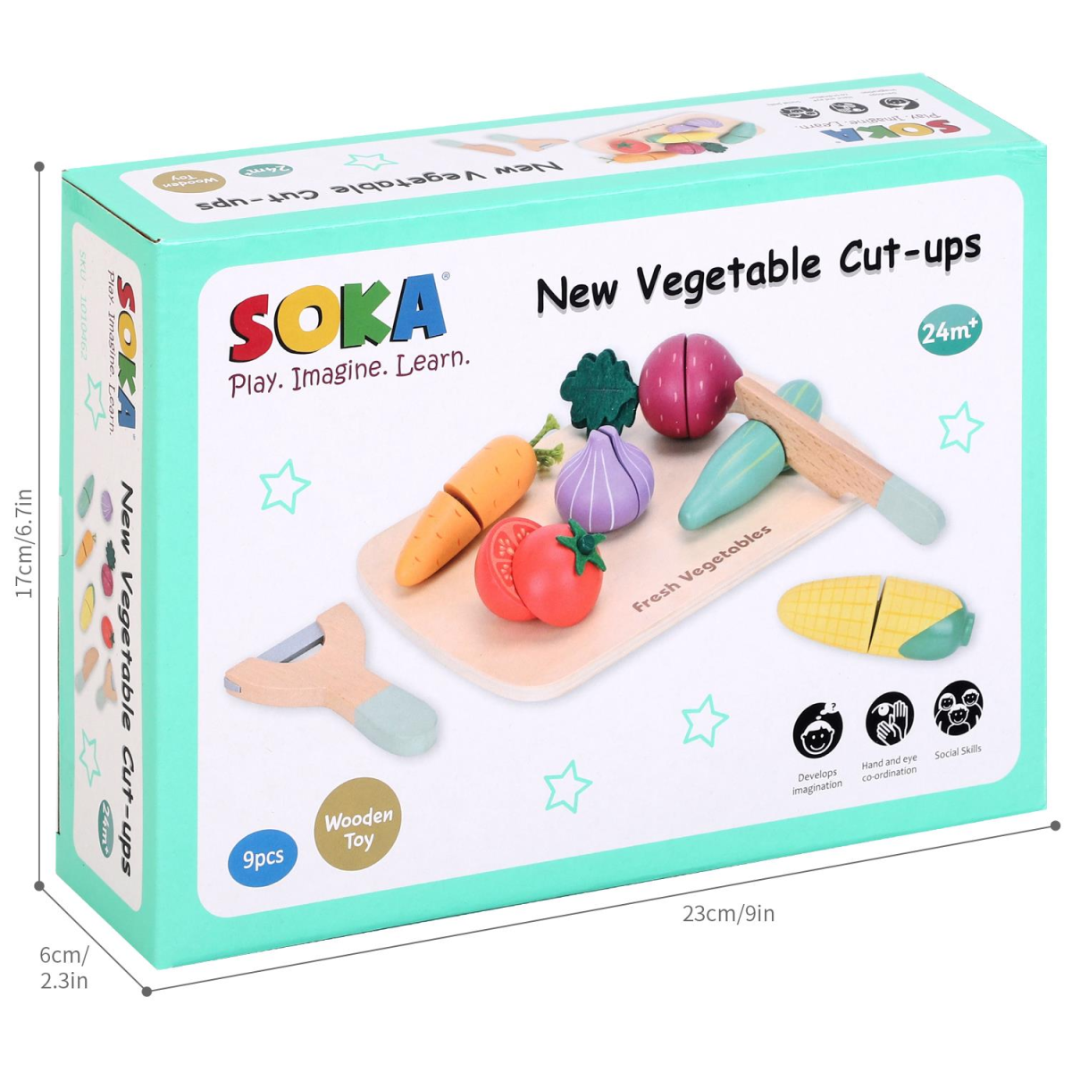 SOKA Wooden Cutting Vegetables Play Set, 9 Pieces – Pretend Play Kitchen Toy for Kids