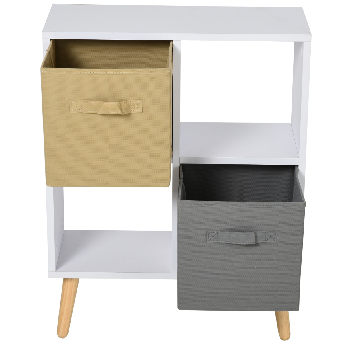 70 x 56cm Freestanding 4 Cube Storage Unit Bookcase with 2 Fabric Drawers – Home Organiser with Hardwood Legs