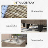 Outsunny 5-Piece Rattan Garden Furniture Set with Glass Coffee Table and Cushions – Patio Seating, Brown/Grey