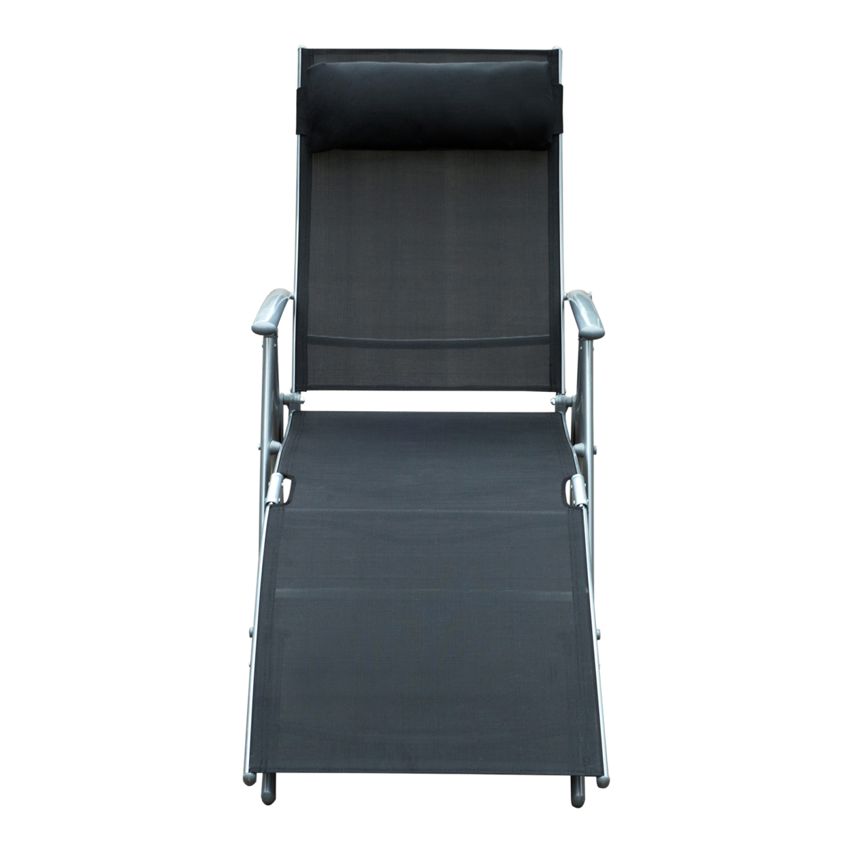 Outsunny Foldable 7-Position Textilene Sun Lounger with Pillow – Reclining Garden Chair, Black
