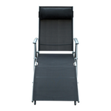 Outsunny Foldable 7-Position Textilene Sun Lounger with Pillow – Reclining Garden Chair, Black