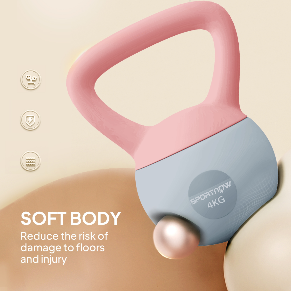 4kg Soft Kettlebell with Wide Non-Slip Handle & Flat Base – Home Gym Strength & Cardio Weight, Pink and Grey