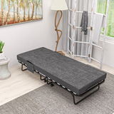 HOMCOM Folding Guest Bed with Mattress, Wheels & Dust Cover – Compact Spare Bed, Dark Grey