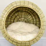 PawHut Raised Cat House with Natural Mat Grass Basket, Cushion and Stand – Detachable Cat Bed, 41 x 69 cm