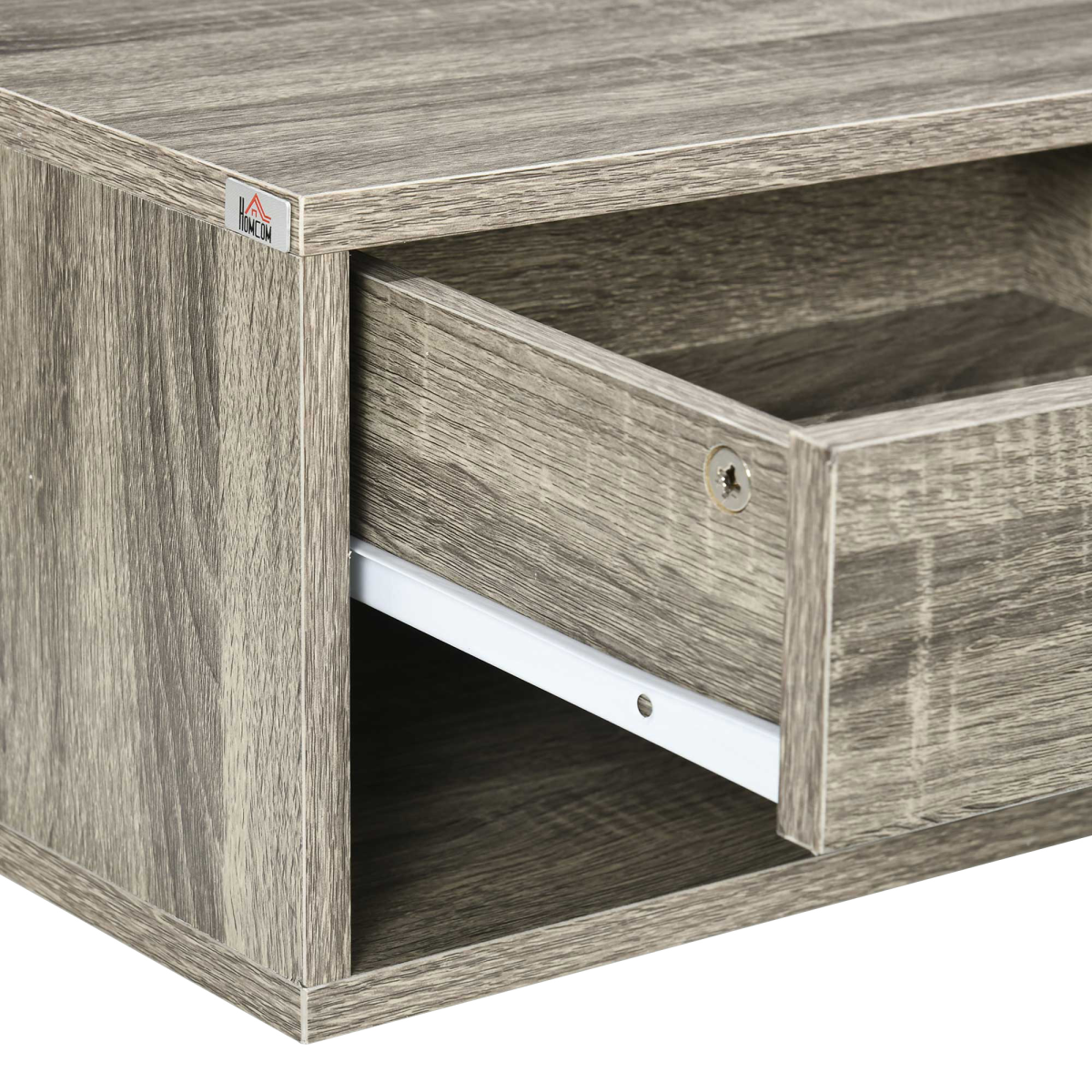 HOMCOM Set of 2 Floating Wall Mounted Bedside Tables with Drawer and Shelf – Nightstands, Brown