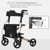 HOMCOM 4-Wheel Rollator Walker with Seat, Backrest & Bag – Height Adjustable Walking Aid, Gold Tone