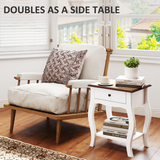 Set of 2 Bedside Tables with Drawer and Open Shelf – Bedroom Nightstands with Oak Effect Top, White