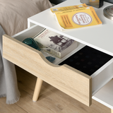 HOMCOM Bedside Table with Drawer and Open Shelf – Modern Nightstand and Side Table with Solid Wood Legs