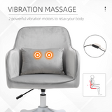 Vinsetto Tub Office Chair with Rechargeable Massage Lumbar Pillow – Velvet-Feel Swivel Desk Chair