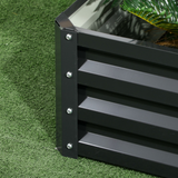 Outsunny 2 Tier Galvanised Steel Raised Garden Bed Planter Box – Open-Bottom Planter for Herbs & Flowers, Dark Grey