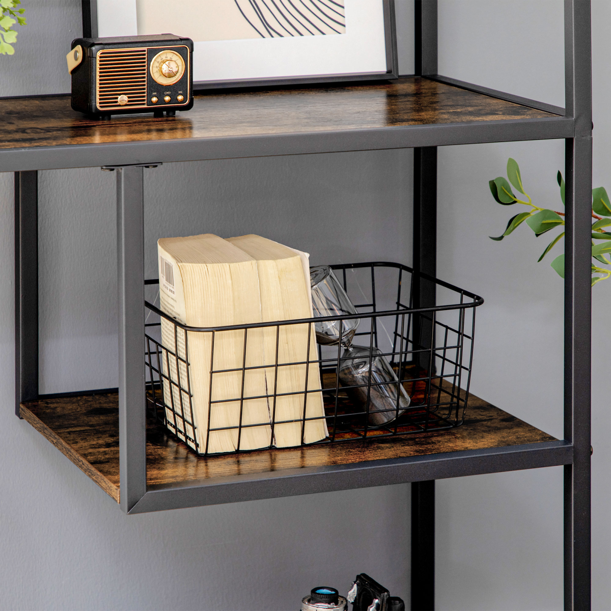 HOMCOM 7-Tier Industrial Bookshelf with Steel Frame and Anti-Tipping Straps – Free Standing Study Storage