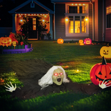 Outsunny 183cm Life Size Zombie Old Lady Halloween Decoration with Sound & Light-Up Eyes – Black