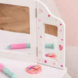 HOMCOM Kids Vanity Table and Stool Set with Rotatable Mirrors & Drawer – Girls' Dressing Table, Stars & Hearts